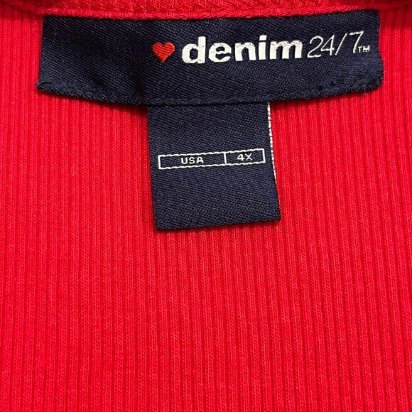 Denim 24/7 Red Sequin Sparkle Sleeveless Holiday Christmas Party Plus Shirt 4X - Picture 4 of 9